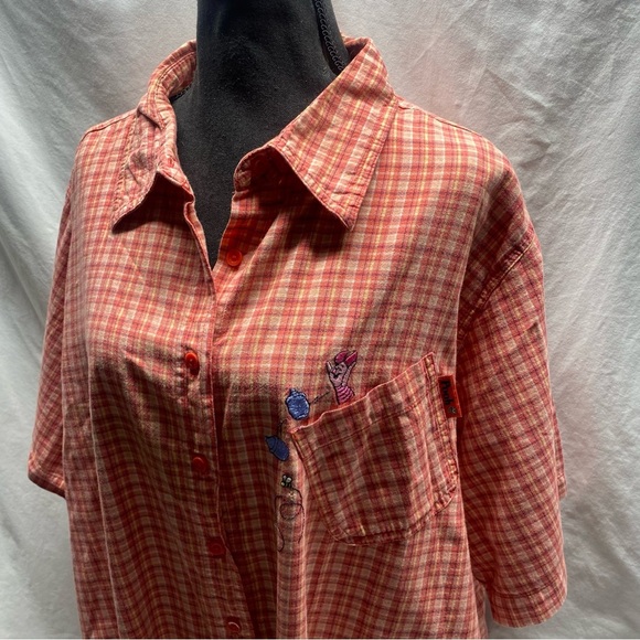 Vtg 90’s Disney POOH PIGLET Plaid Button Up Embroidered Shirt sz XXL - Picture 1 of 11